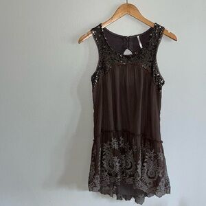 Free People Mirror Mirror Sequin Tunic Tank Mesh